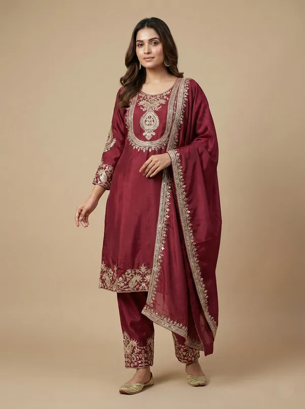 Rich_Maroon_Color_Function_Wear_Sequin_Work_Readymade_Salwar_Suit