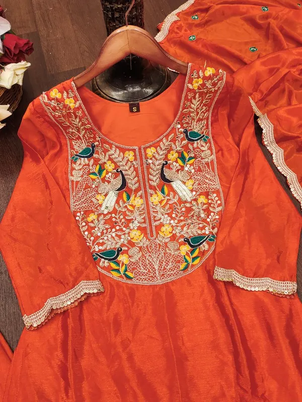 Orange_Festive_Wear_Coding_Sequin_Embroidery_Readymade_Salwar_Suit