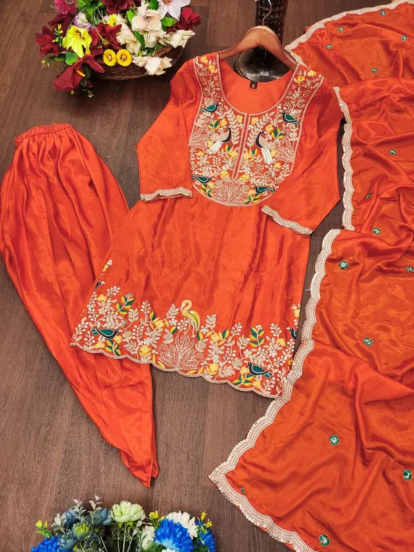 Orange_Festive_Wear_Coding_Sequin_Embroidery_Readymade_Salwar_Suit