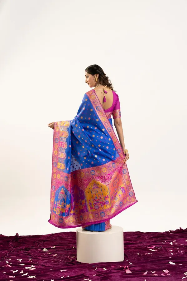 Blue_Soft_Silk_Banarasi_Saree_With_Pink_Blouse_Default_Title