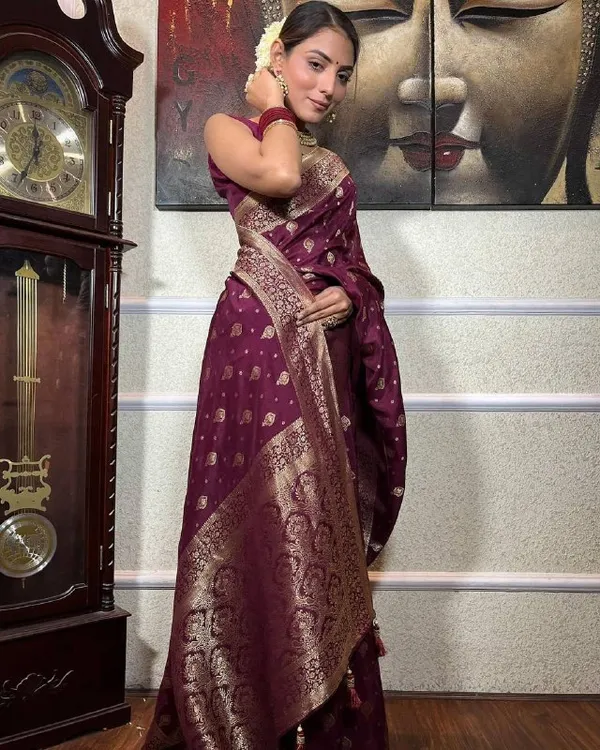 Wine_Party_Wear_Designer_Banarasi_Silk_Saree_Default_Title