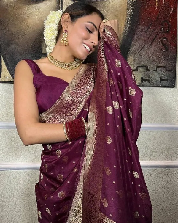 Wine_Party_Wear_Designer_Banarasi_Silk_Saree_Default_Title