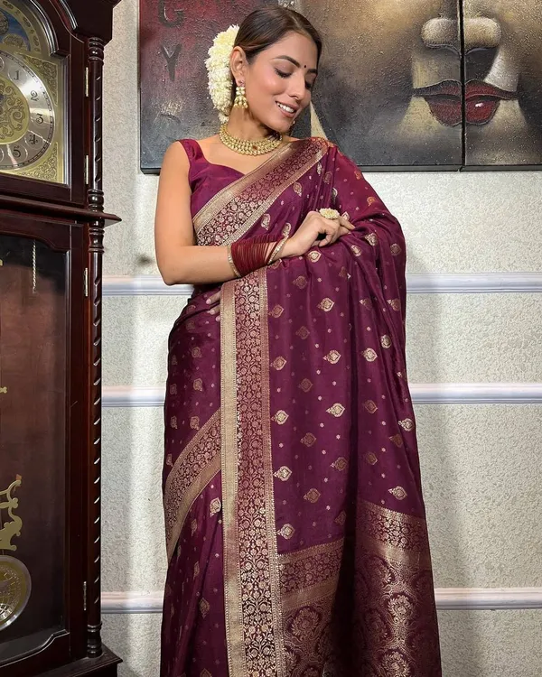 Wine_Party_Wear_Designer_Banarasi_Silk_Saree_Default_Title