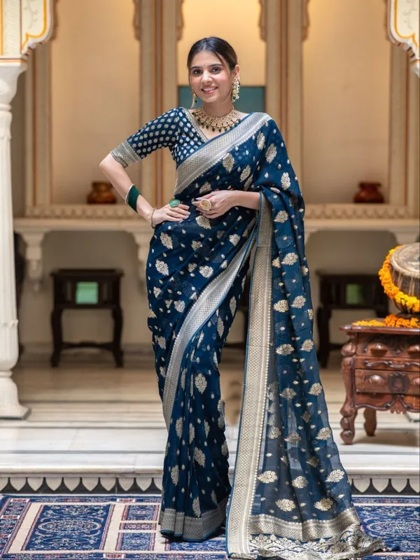Teal_Classic_Function_Wear_Designer_Banarasi_Soft_Silk_Saree_Default_Title