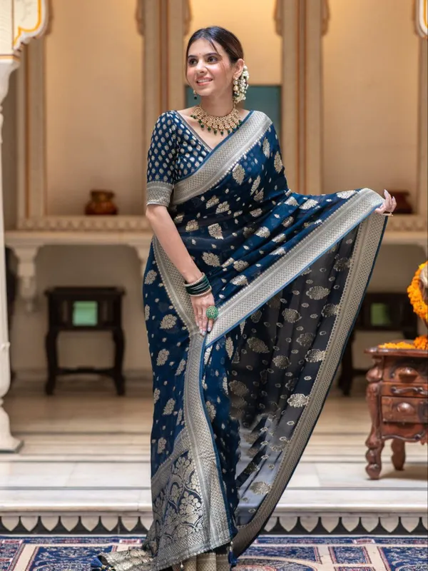 Teal_Classic_Function_Wear_Designer_Banarasi_Soft_Silk_Saree_Default_Title