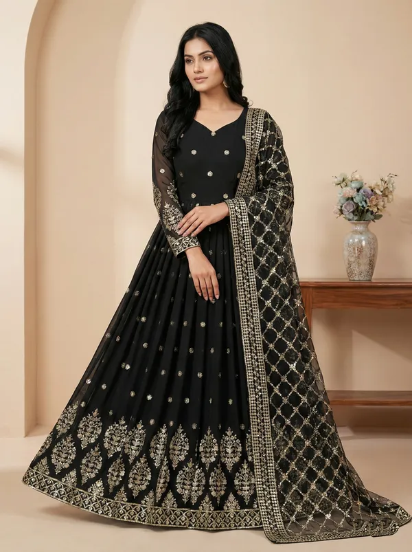 Black_Color_Festive_Wear_Heavy_Embroidery_Readymade_Gown_With_Dupatta