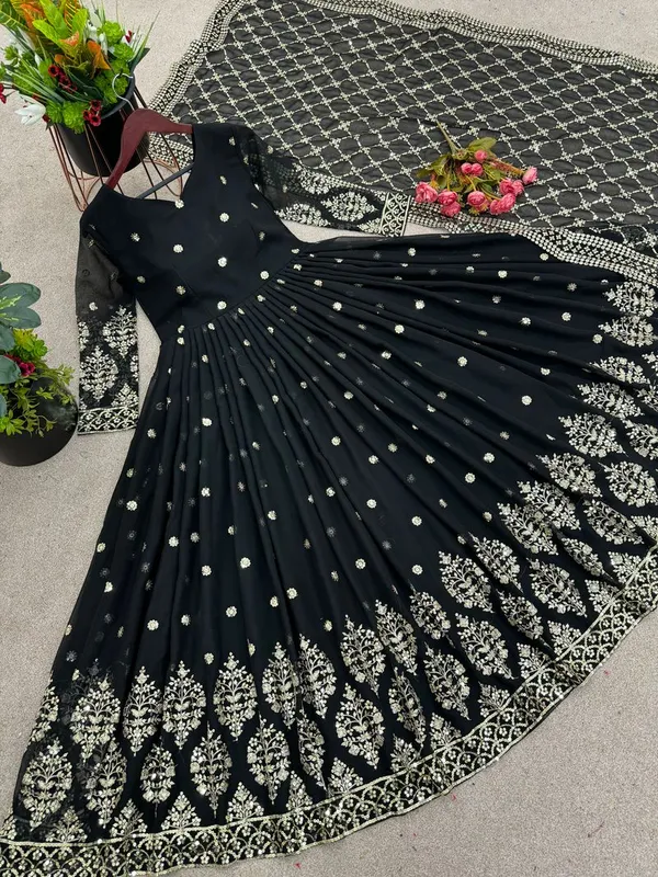 Black_Color_Festive_Wear_Heavy_Embroidery_Readymade_Gown_With_Dupatta