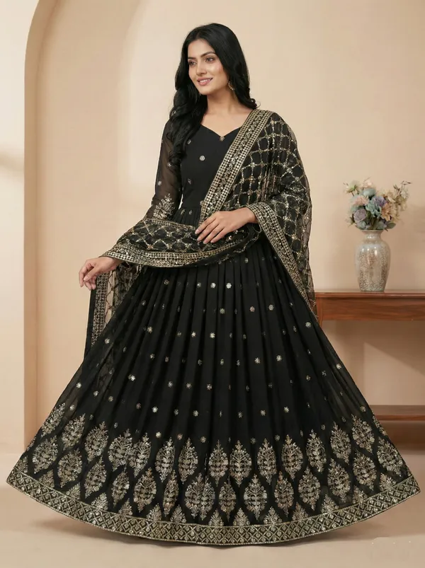 Black_Color_Festive_Wear_Heavy_Embroidery_Readymade_Gown_With_Dupatta