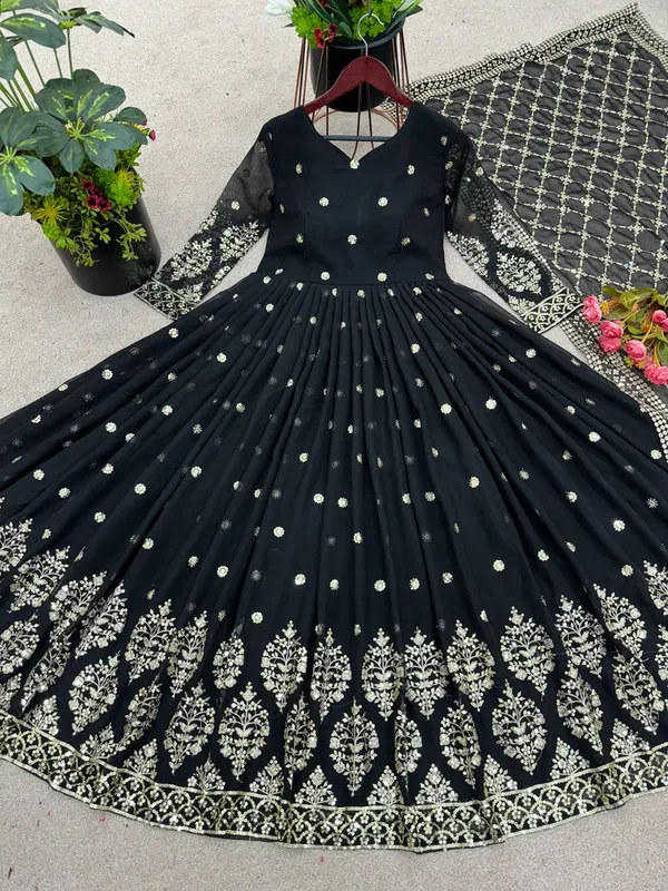 Black_Color_Festive_Wear_Heavy_Embroidery_Readymade_Gown_With_Dupatta