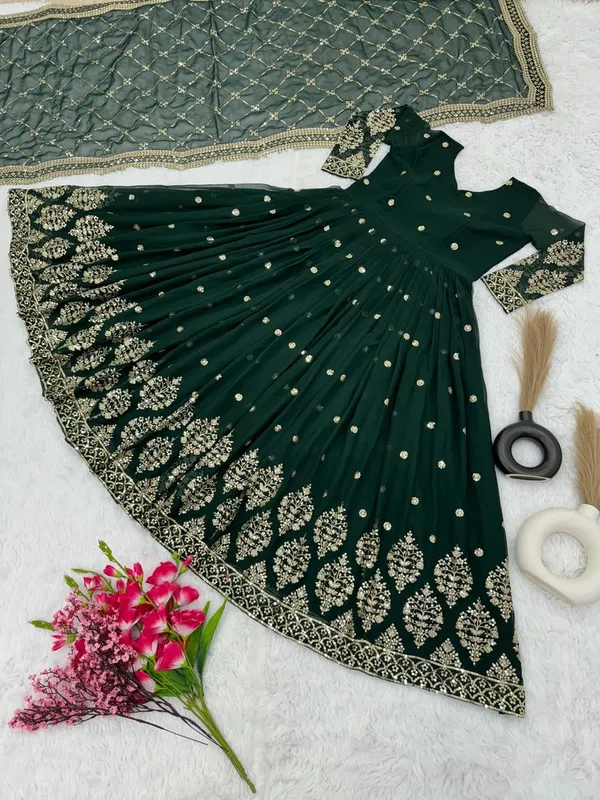 Green_Heavy_Designer_Festival_Wear_Readymade_Gown_With_Dupatta