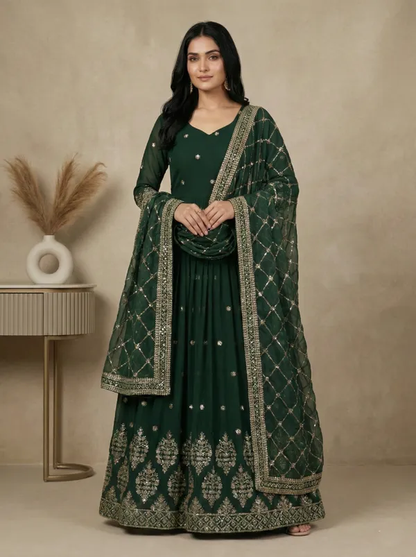 Green_Heavy_Designer_Festival_Wear_Readymade_Gown_With_Dupatta