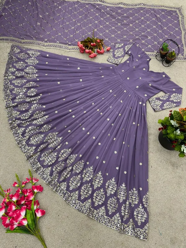 Lavender_Color_Festive_Wear_Heavy_Embroidery_Readymade_Gown_With_Dupatta