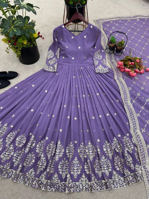 Lavender_Color_Festive_Wear_Heavy_Embroidery_Readymade_Gown_With_Dupatta
