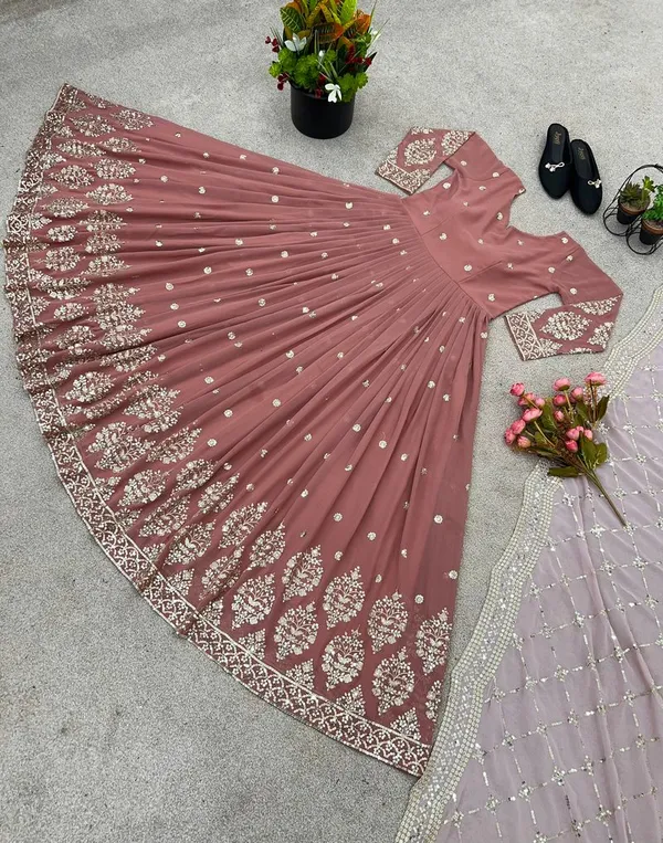 Peach_Pink_Premium_Festive_Wear_Readymade_Gown_With_Dupatta