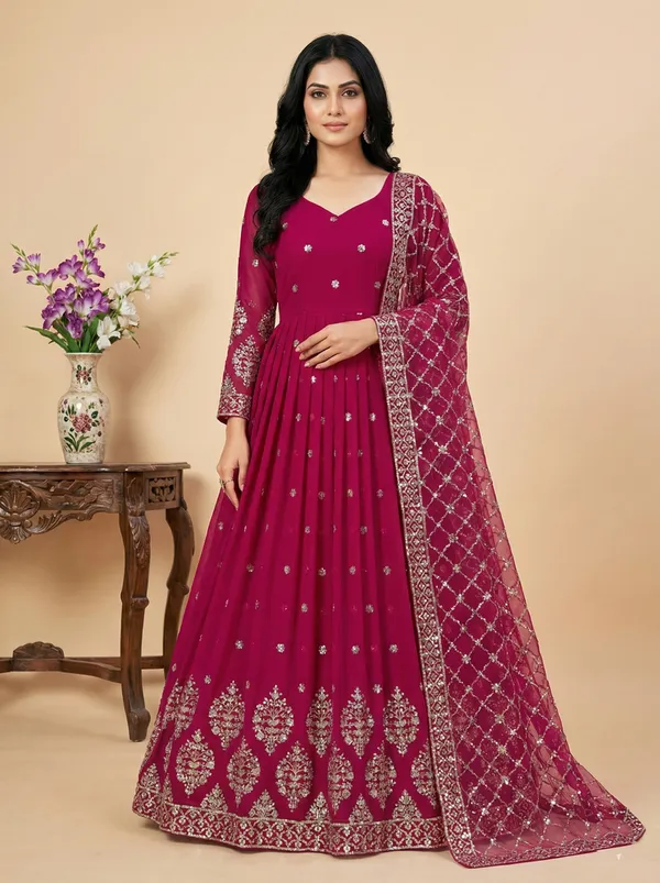 Rani_Pink_Elegant_Festive_Wear_Readymade_Gown_With_Dupatta