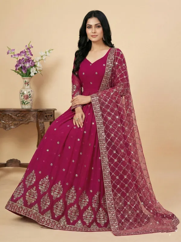 Rani_Pink_Elegant_Festive_Wear_Readymade_Gown_With_Dupatta