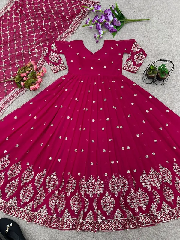 Rani_Pink_Elegant_Festive_Wear_Readymade_Gown_With_Dupatta