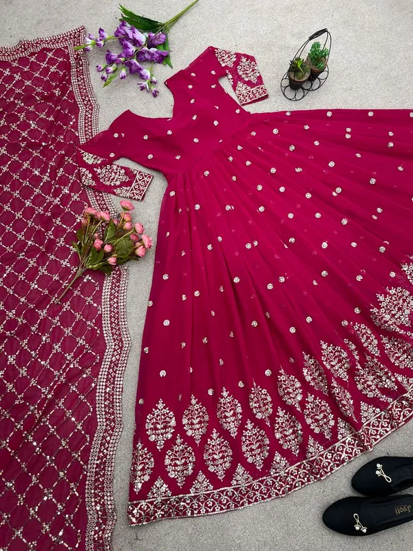 Rani_Pink_Elegant_Festive_Wear_Readymade_Gown_With_Dupatta