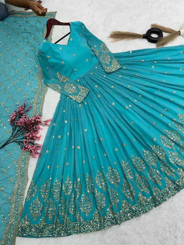 Sky_Blue_Classic_Ethnic_Readymade_Gown_With_Dupatta
