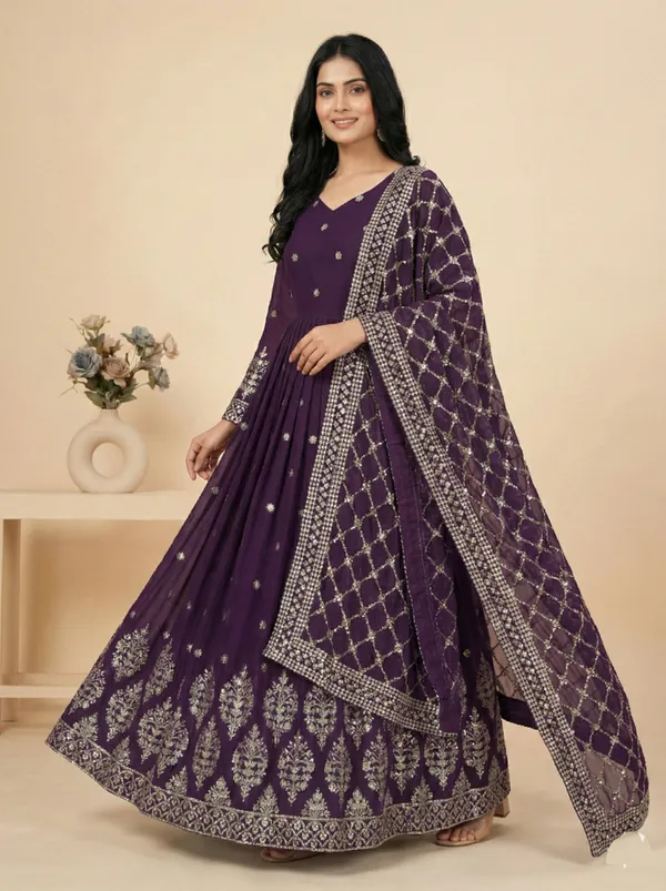 Wine_Luxury_Embroidery_Readymade_Gown_With_Dupatta