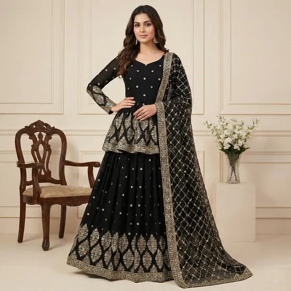 Black_Faux_Georgette_Statement_Embroidered_Lehenga_With_Top_Dupatta