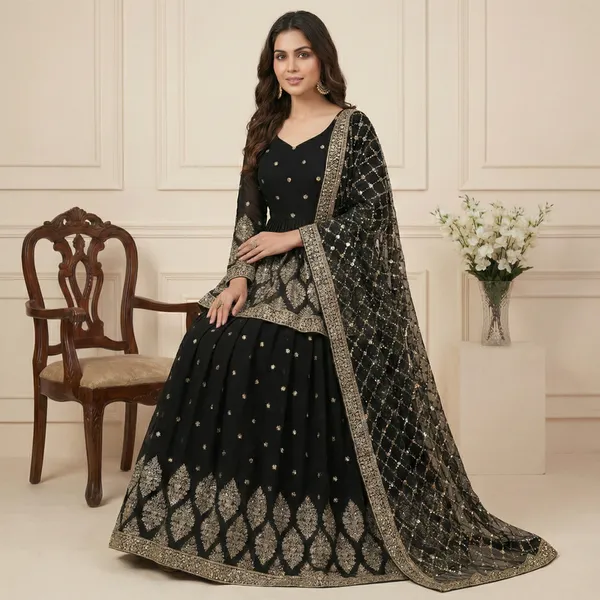 Black_Faux_Georgette_Statement_Embroidered_Lehenga_With_Top_Dupatta