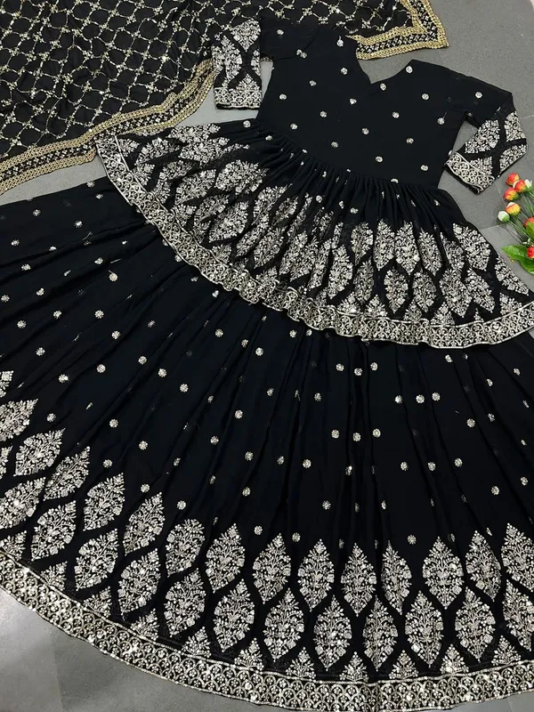 Black_Faux_Georgette_Statement_Embroidered_Lehenga_With_Top_Dupatta