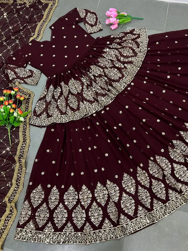 Maroon_Faux_Georgette_Classic_Traditional_Lehenga_With_Top_Dupatta