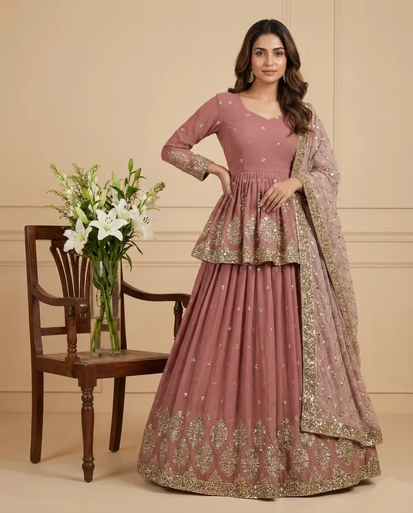 Peach_Pink_Faux_Georgette_Soft_Pastel_Lehenga_With_Top_Dupatta