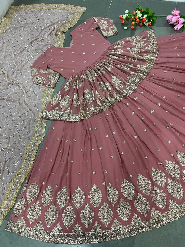 Peach_Pink_Faux_Georgette_Soft_Pastel_Lehenga_With_Top_Dupatta