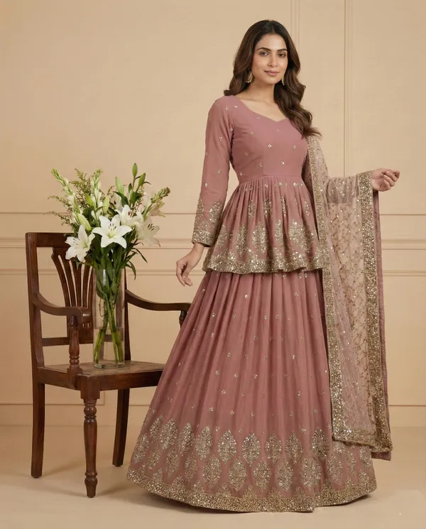 Peach_Pink_Faux_Georgette_Soft_Pastel_Lehenga_With_Top_Dupatta