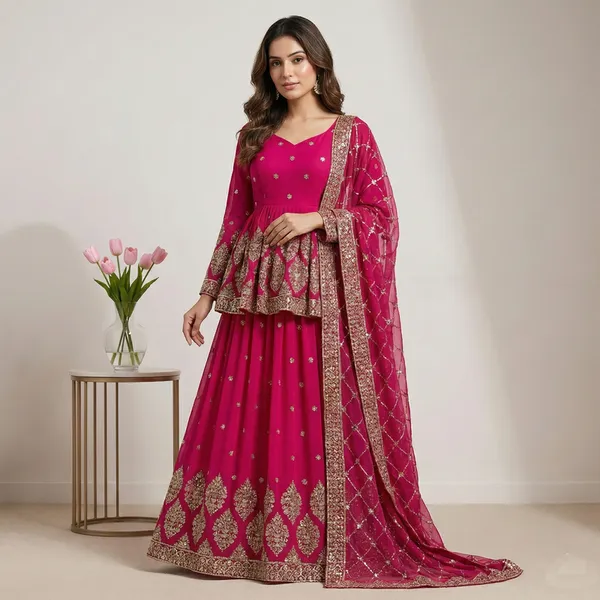 Rani_Pink_Rich_Festive_Lehenga_With_Top_Dupatta