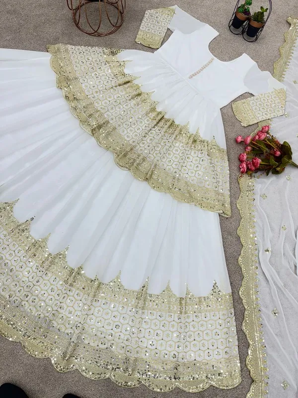 White_Faux_Georgette_Elegant_Traditional_Lehenga_With_Top_Dupatta