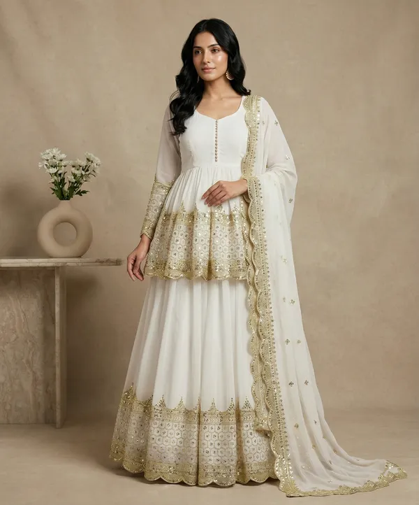 White_Faux_Georgette_Elegant_Traditional_Lehenga_With_Top_Dupatta