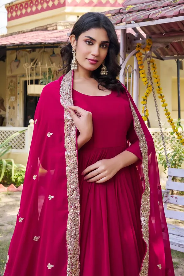 Pink_Heavy_Sequence_Embroidery_Readymade_Gown_With_Dupatta