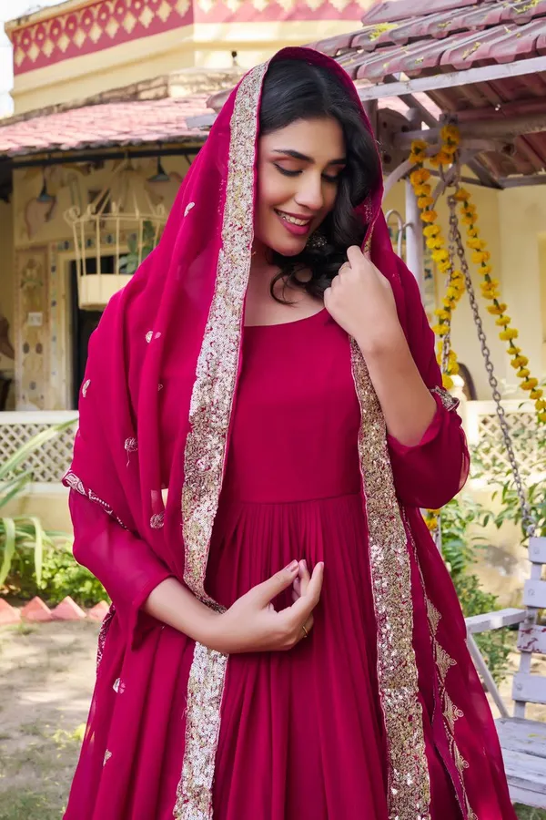 Pink_Heavy_Sequence_Embroidery_Readymade_Gown_With_Dupatta