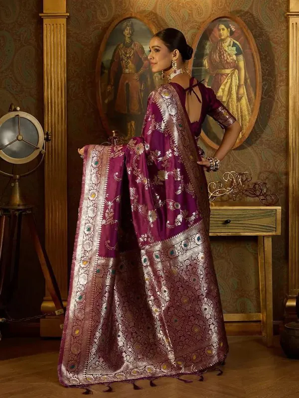 Wine_Function_Wear_Banarasi_Soft_Silk_Saree_Default_Title
