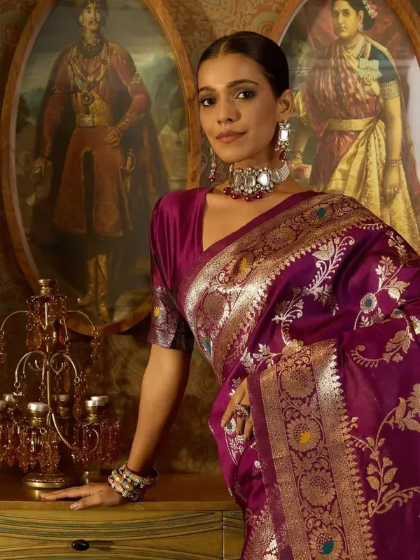 Wine_Function_Wear_Banarasi_Soft_Silk_Saree_Default_Title