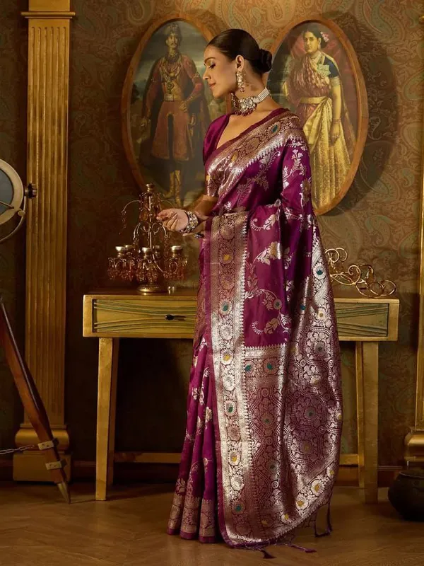 Wine_Function_Wear_Banarasi_Soft_Silk_Saree_Default_Title