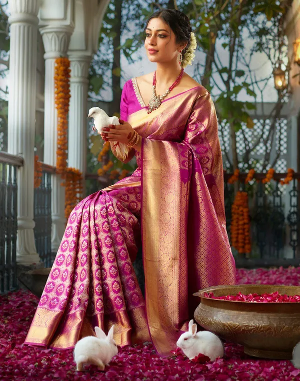 Rani_Pink_Color_Designer_Party_Wear_Banarasi_Soft_Silk_Saree_Default_Title