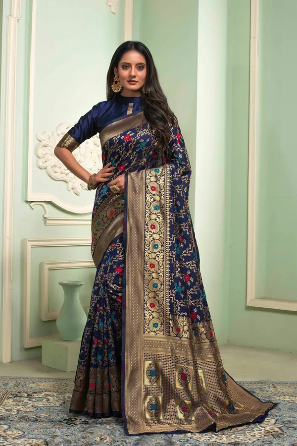 Navy_Blue_Premium_Designer_Banarasi_Silk_Saree_Default_Title