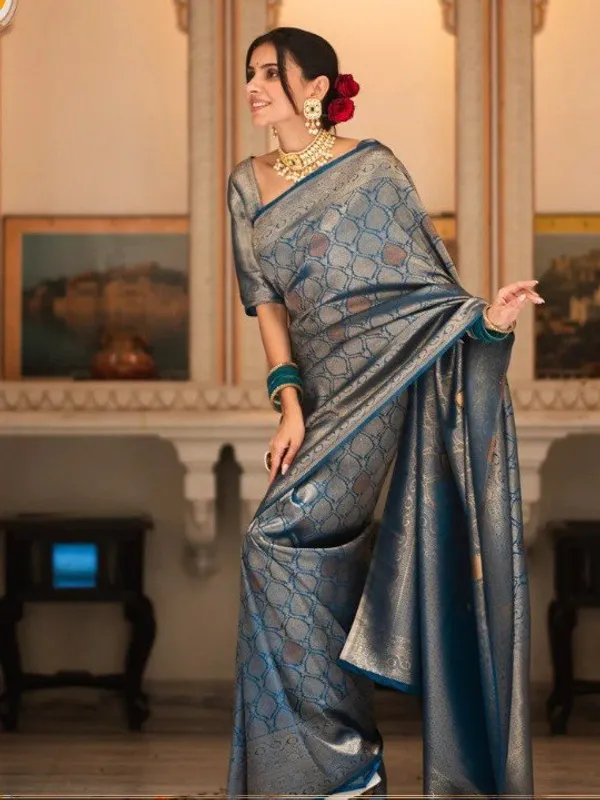 Teal_Classic_Designer_Banarasi_Soft_Silk_Saree_Default_Title