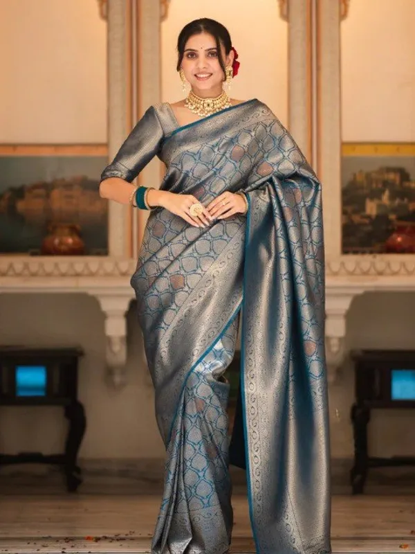 Teal_Classic_Designer_Banarasi_Soft_Silk_Saree_Default_Title