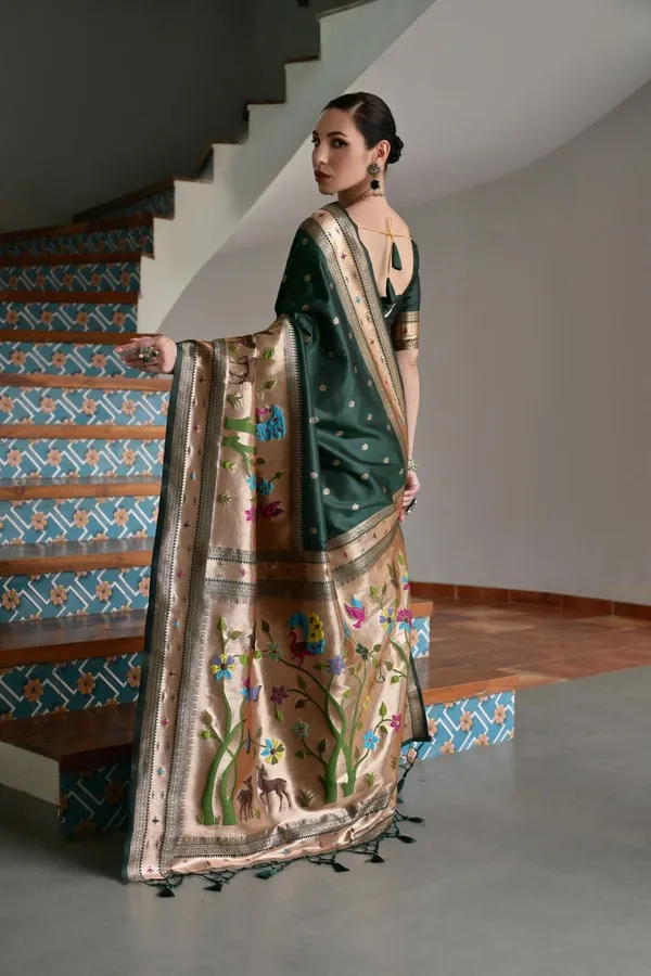 Dark_Green_Designer_Ethnic_Banarasi_Silk_Paithani_Saree_Default_Title