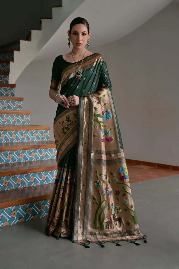 Dark_Green_Designer_Ethnic_Banarasi_Silk_Paithani_Saree_Default_Title