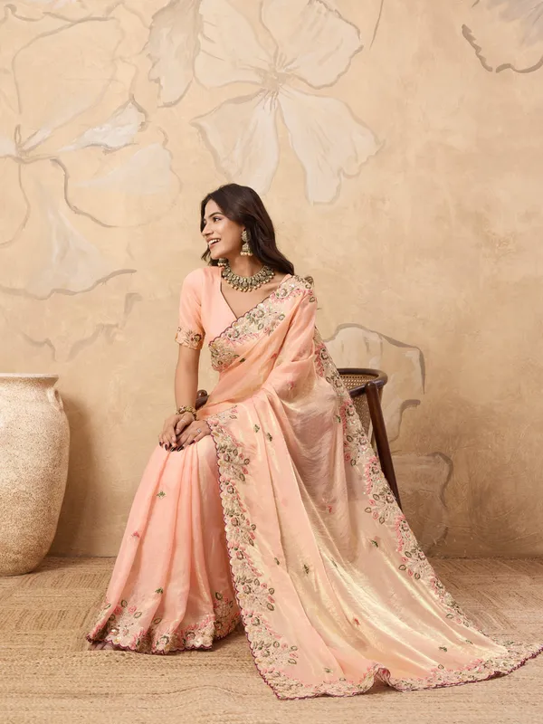 Peach_Function_Wear_Fendy_Chiffon_Saree_Default_Title