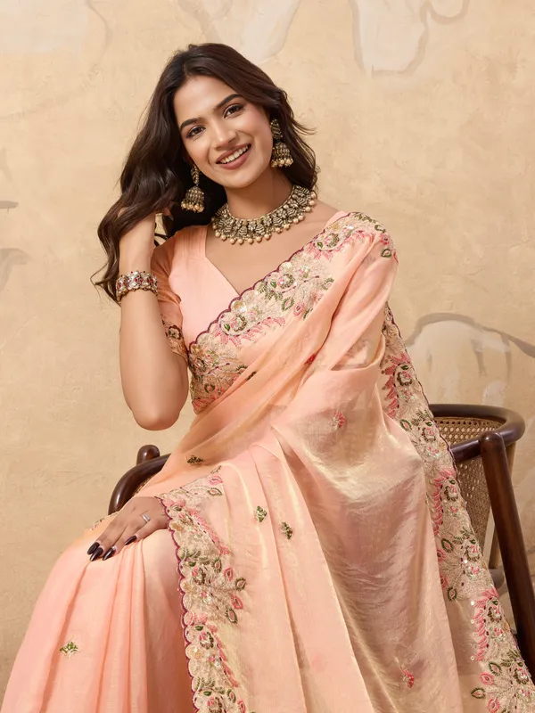 Peach_Function_Wear_Fendy_Chiffon_Saree_Default_Title