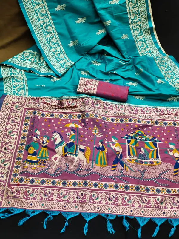 Firozi_Color_Premium_Designer_Soft_Raw_Silk_Saree_Default_Title