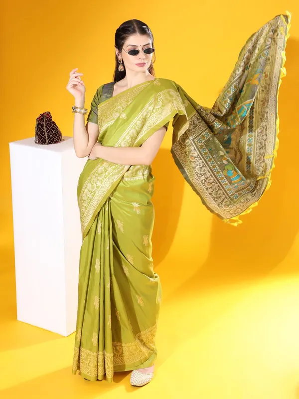 Mehendi_Green_Color_Premium_Designer_Soft_Raw_Silk_Saree_Default_Title