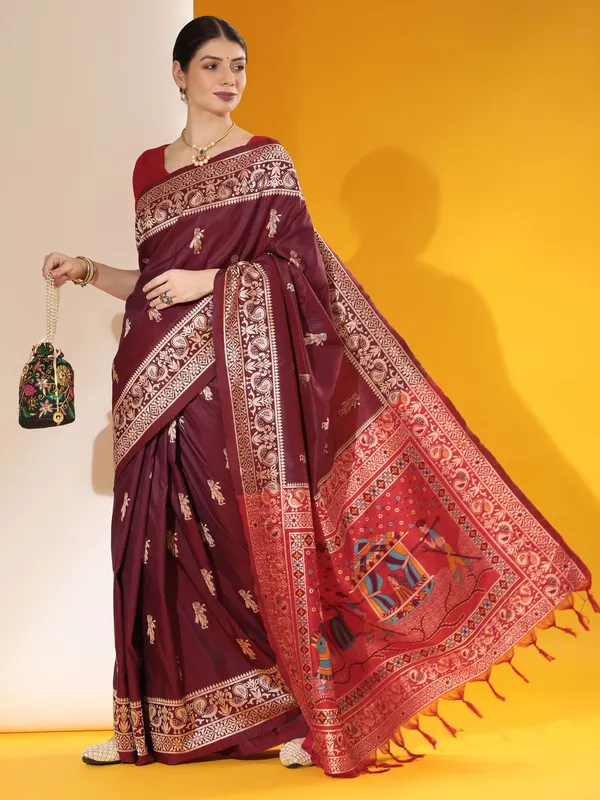 Wine_Color_Party_Wear_Designer_Soft_Raw_Silk_Saree_Default_Title